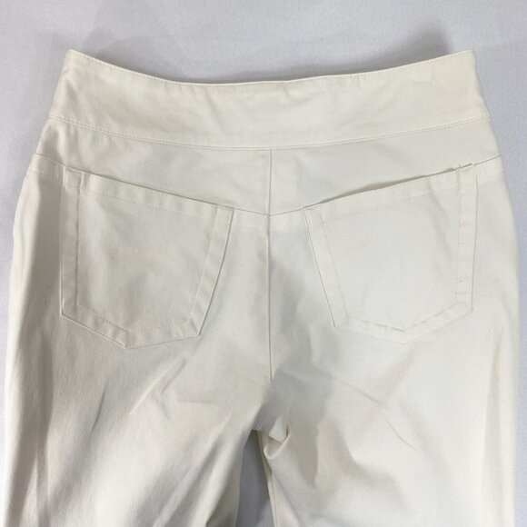 ESCADA IVORY WHITE HIGH RISE STRAIGHT LEG LOGO FRONT STITCH PANEL CLOSURE PANTS - Picture 8 of 9